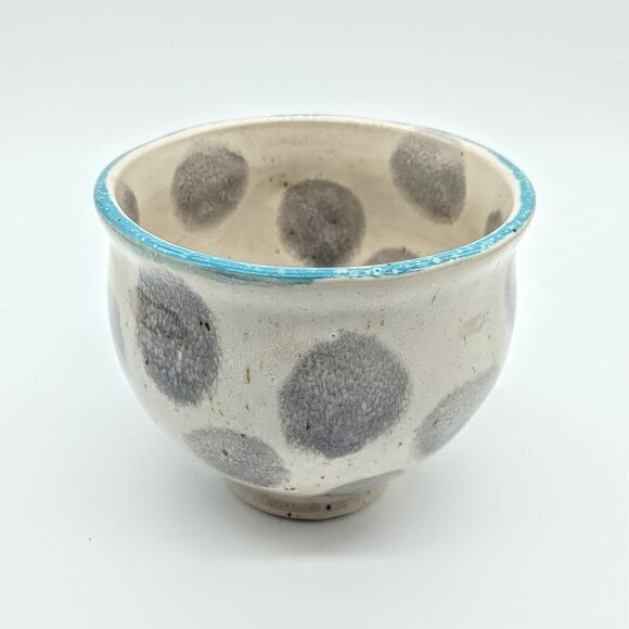 Crate & Barrel Blue Trim Grey Dot Ceramic Mug - Picture 4 of 7